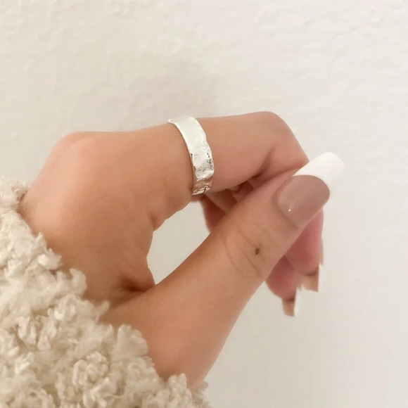 925 Sterling Silver Textured Ring Band Thin Ring Minimalist Ring Foil Ring - Picture 7 of 10